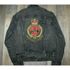 NWT Polo Ralph Lauren Men's Crown Denim Trucker Jean Jacket Black M